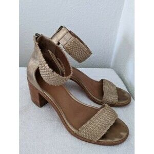 Frye Bianca Woven Back Zip Womens Shoes Sz 8.5 M Gold Leather Block Heel Sandals